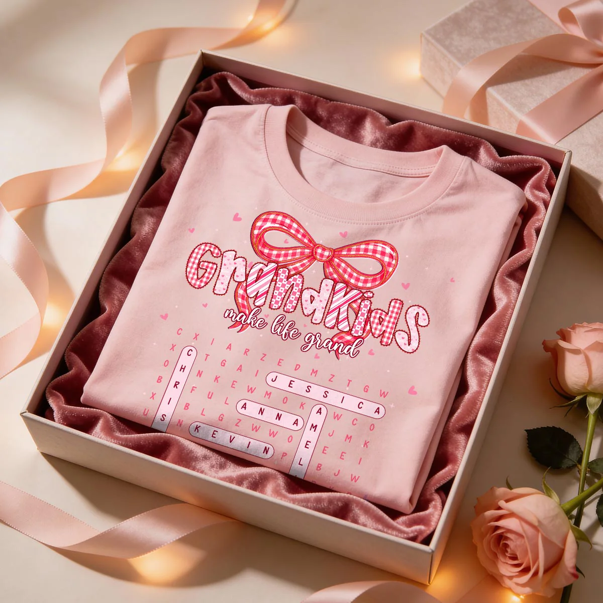 Grandkids Make Life Grand Preppy Word Search Puzzle - Personalized Shirt - Mother's Day Gift For Grandma Mom - Image 2