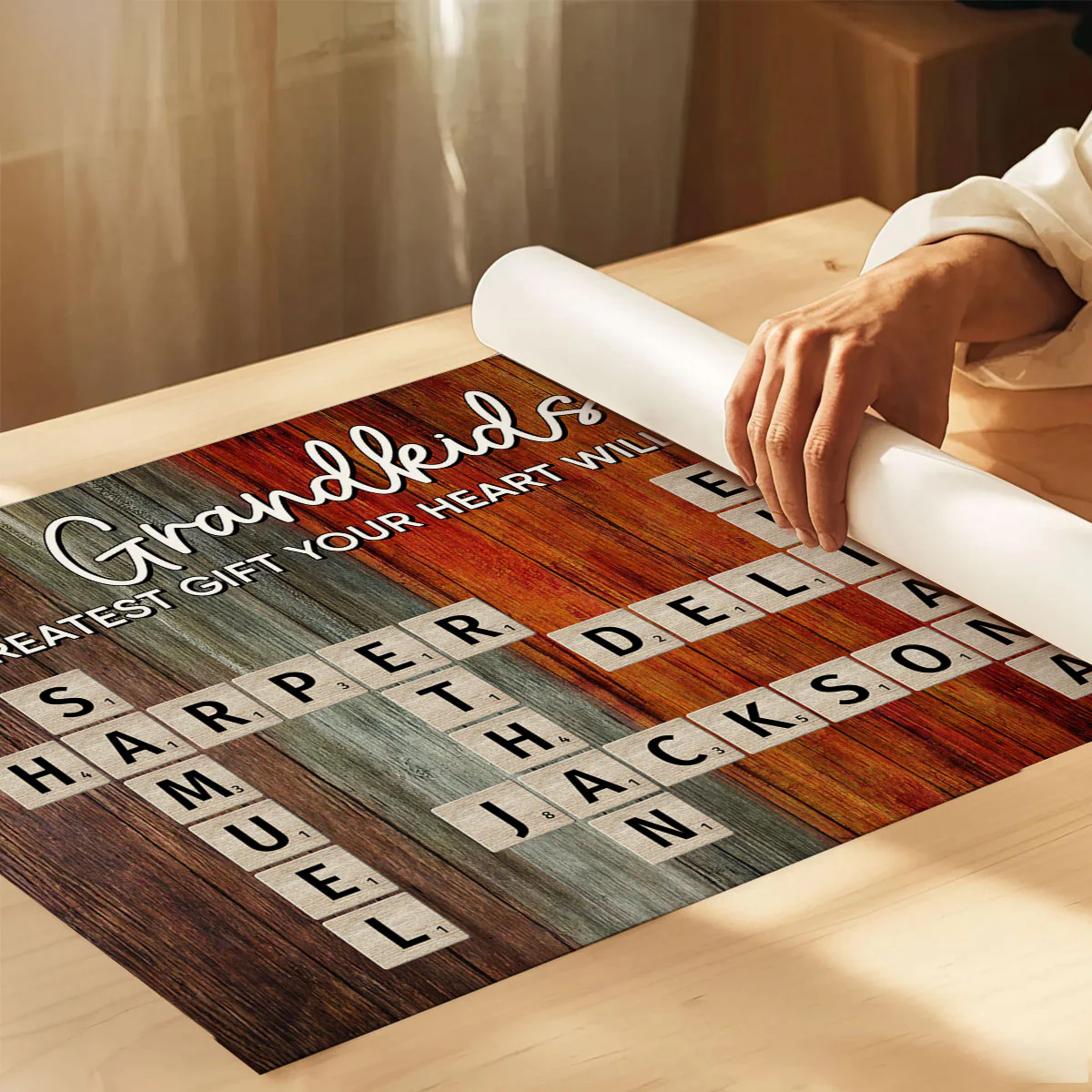 Grandkids Make Life More Grand Colorful Palette Crossword Puzzle Art Personalized Poster | Heartfelt Gift For Grandparents, Grandma, Grandpa | Home Decor for Grandparents' House - Image 3