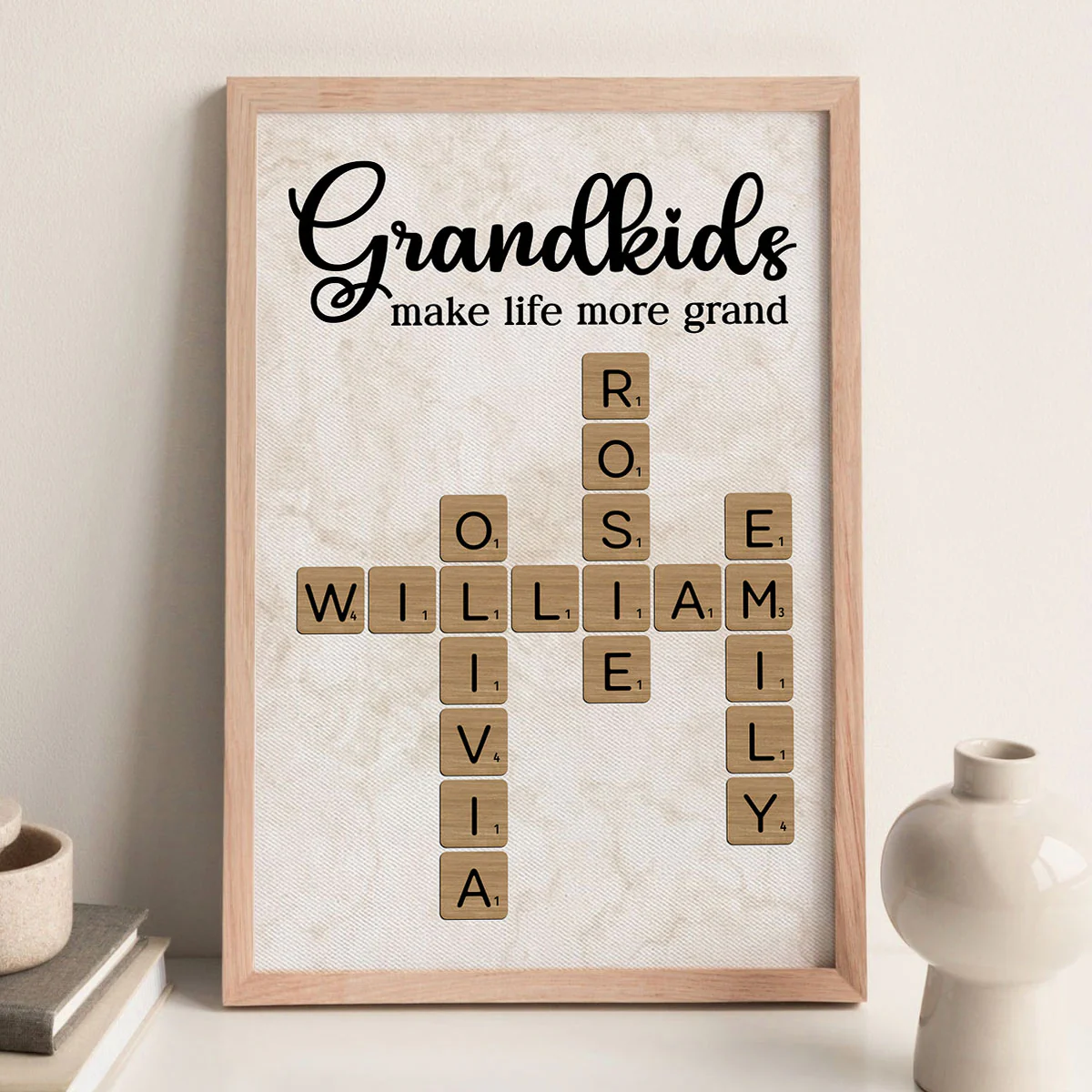 Grandkids Make Life More Grand Crossword Art - Personalized Poster - Sentimental Gift for Grandma Grandpa Grandparents