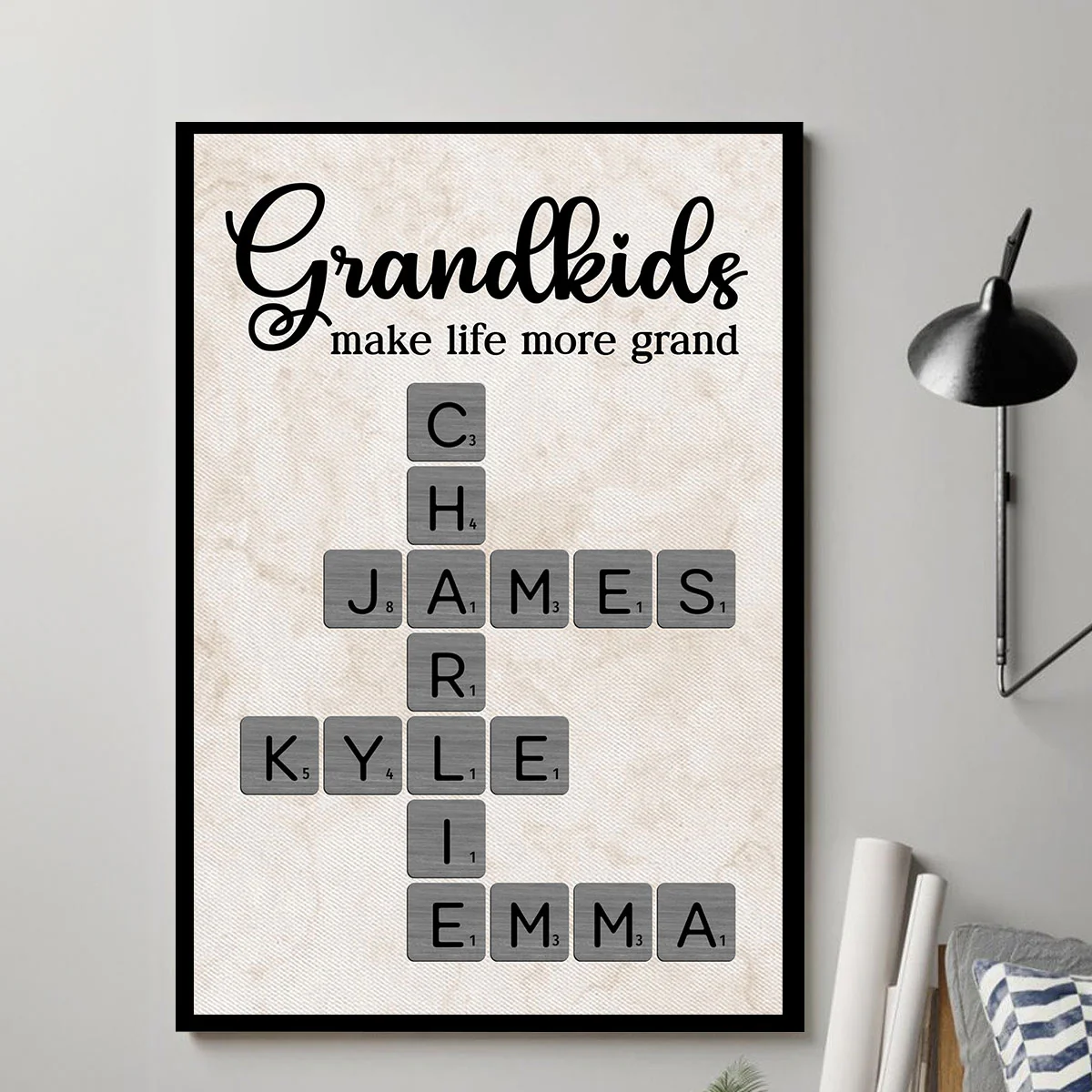 Grandkids Make Life More Grand Crossword Art - Personalized Poster - Sentimental Gift for Grandma Grandpa Grandparents - Image 2
