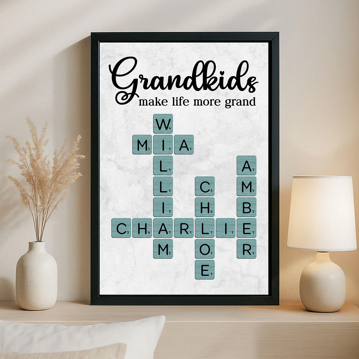Grandkids Make Life More Grand Crossword Art - Personalized Poster - Sentimental Gift for Grandma Grandpa Grandparents - Image 3