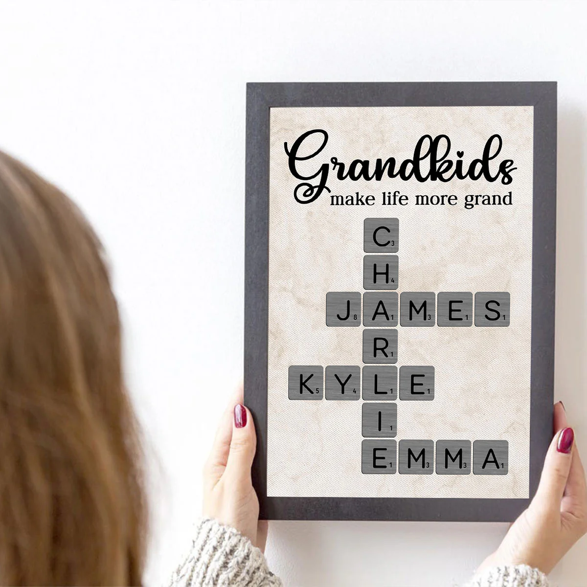 Grandkids Make Life More Grand Crossword Art - Personalized Poster - Sentimental Gift for Grandma Grandpa Grandparents - Image 4