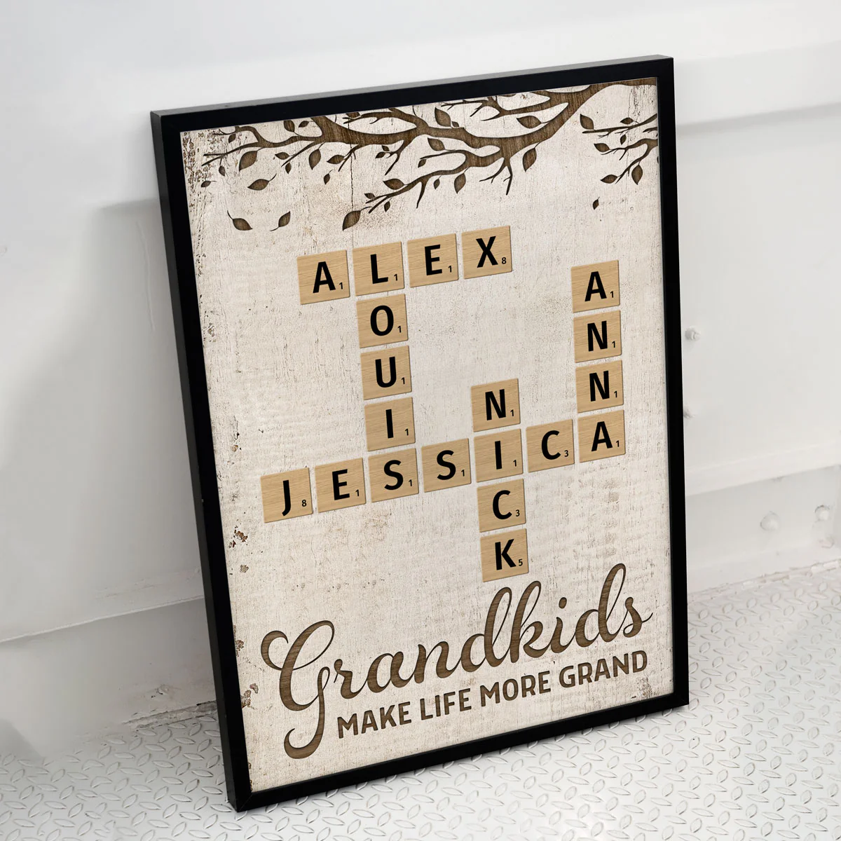 Grandkids Make Life More Grand Crossword Puzzle Art Personalized Poster - Image 3