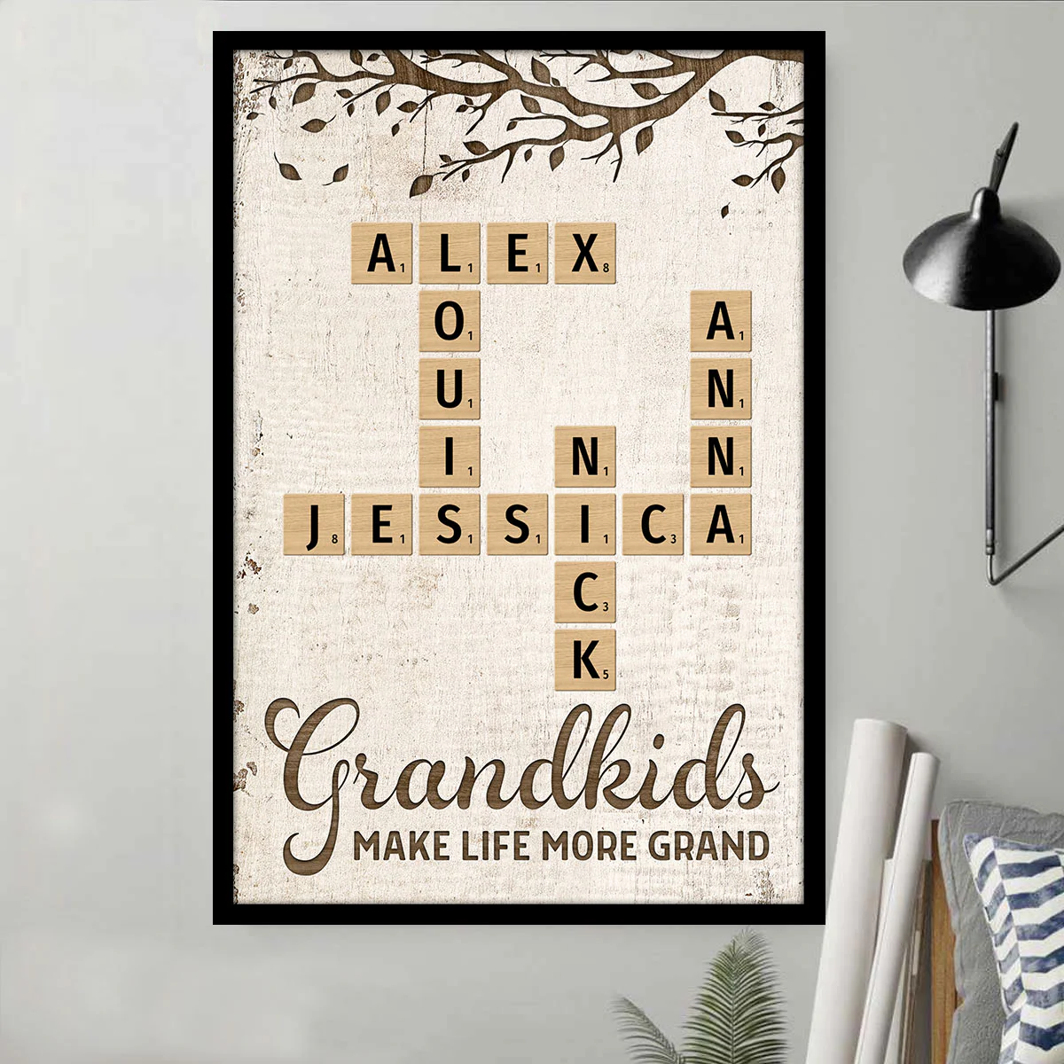 Grandkids Make Life More Grand Crossword Puzzle Art Personalized Poster - Image 4