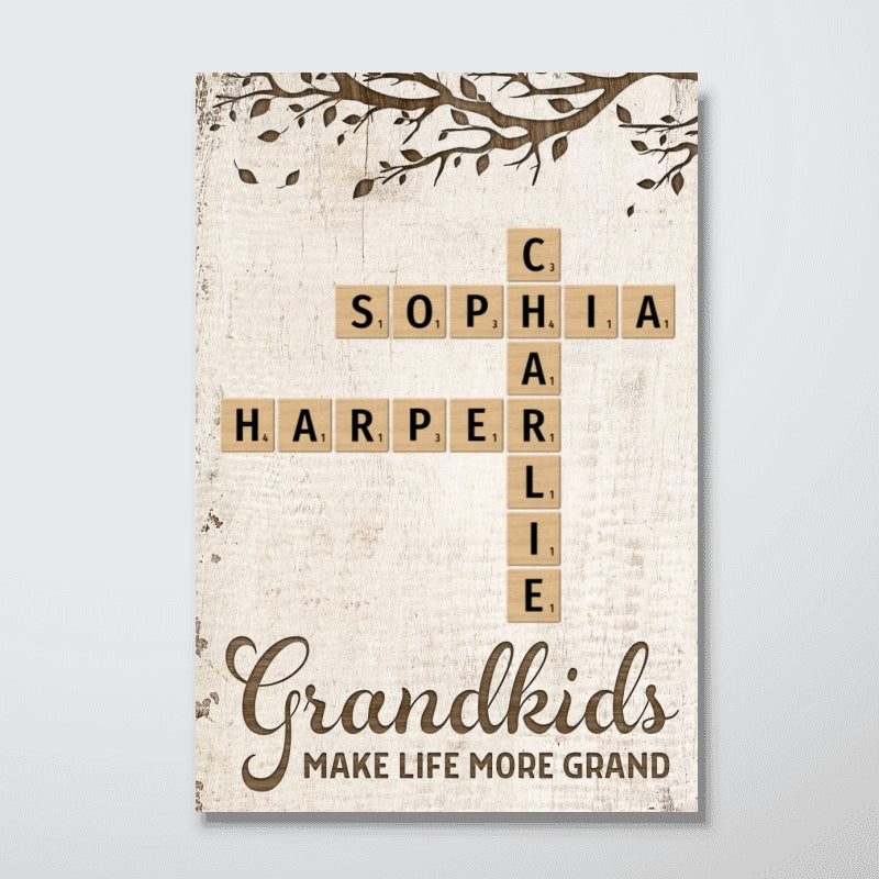 Grandkids Make Life More Grand Crossword Puzzle Art Personalized Poster - Image 7