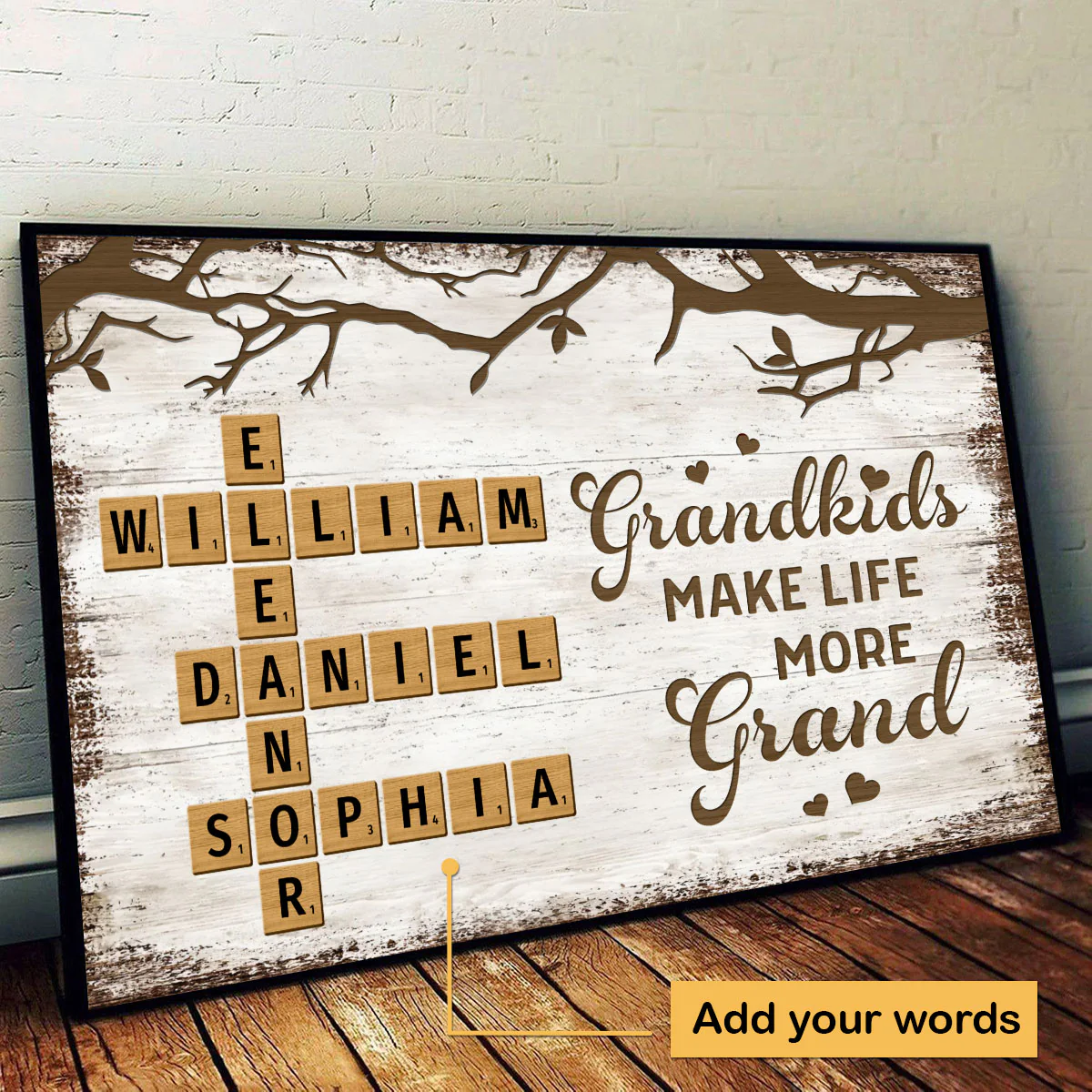 Grandkids Make Life More Grand Crossword Puzzle Art Personalized Poster, Christmas Gift for Grandma - Image 2