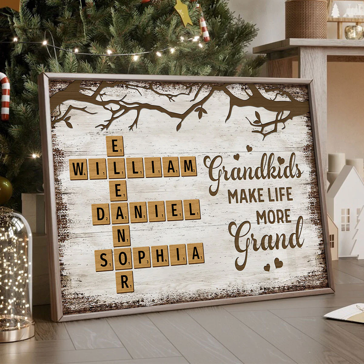 Grandkids Make Life More Grand Crossword Puzzle Art Personalized Poster, Christmas Gift for Grandma - Image 3