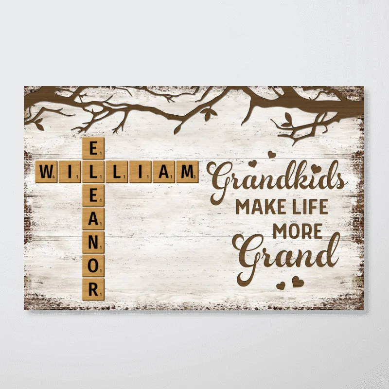 Grandkids Make Life More Grand Crossword Puzzle Art Personalized Poster, Christmas Gift for Grandma - Image 9