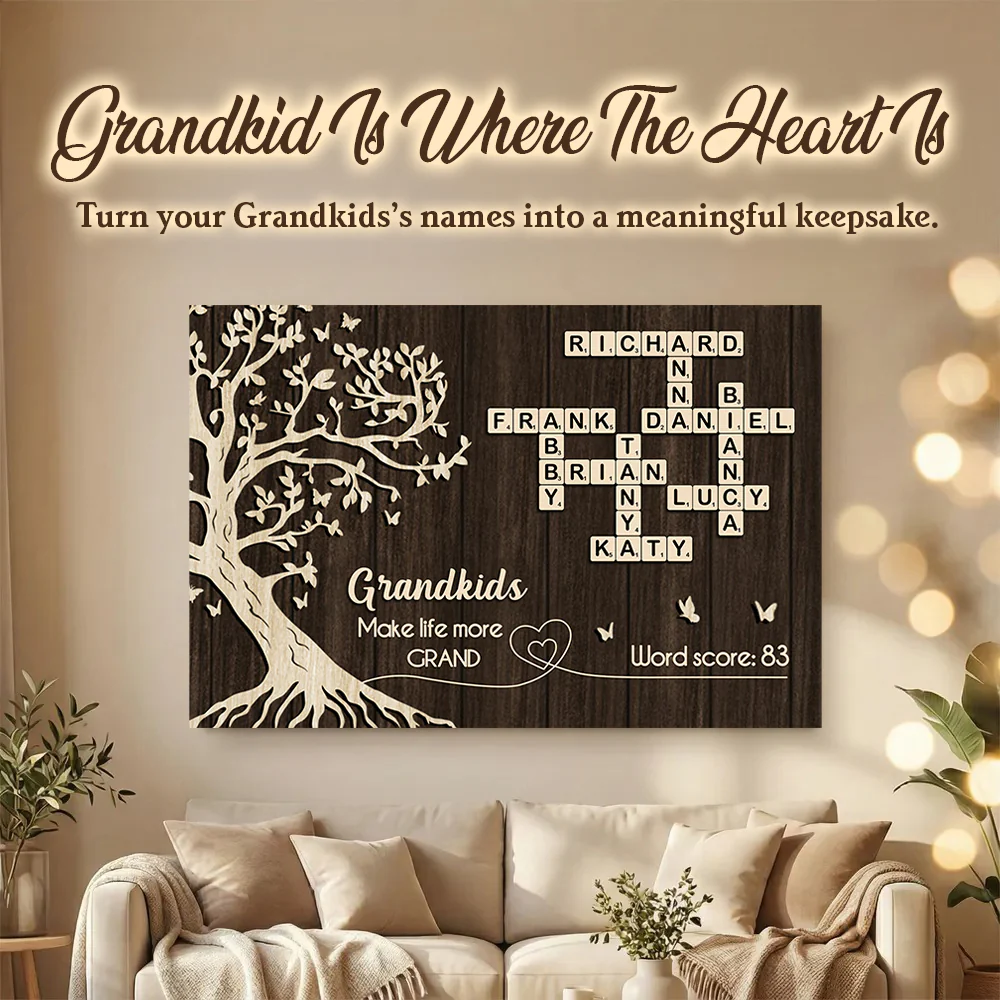 Grandkids Make Life More Grand Crossword Wall Art - Personalized Poster - Sentimental Gift for Grandma