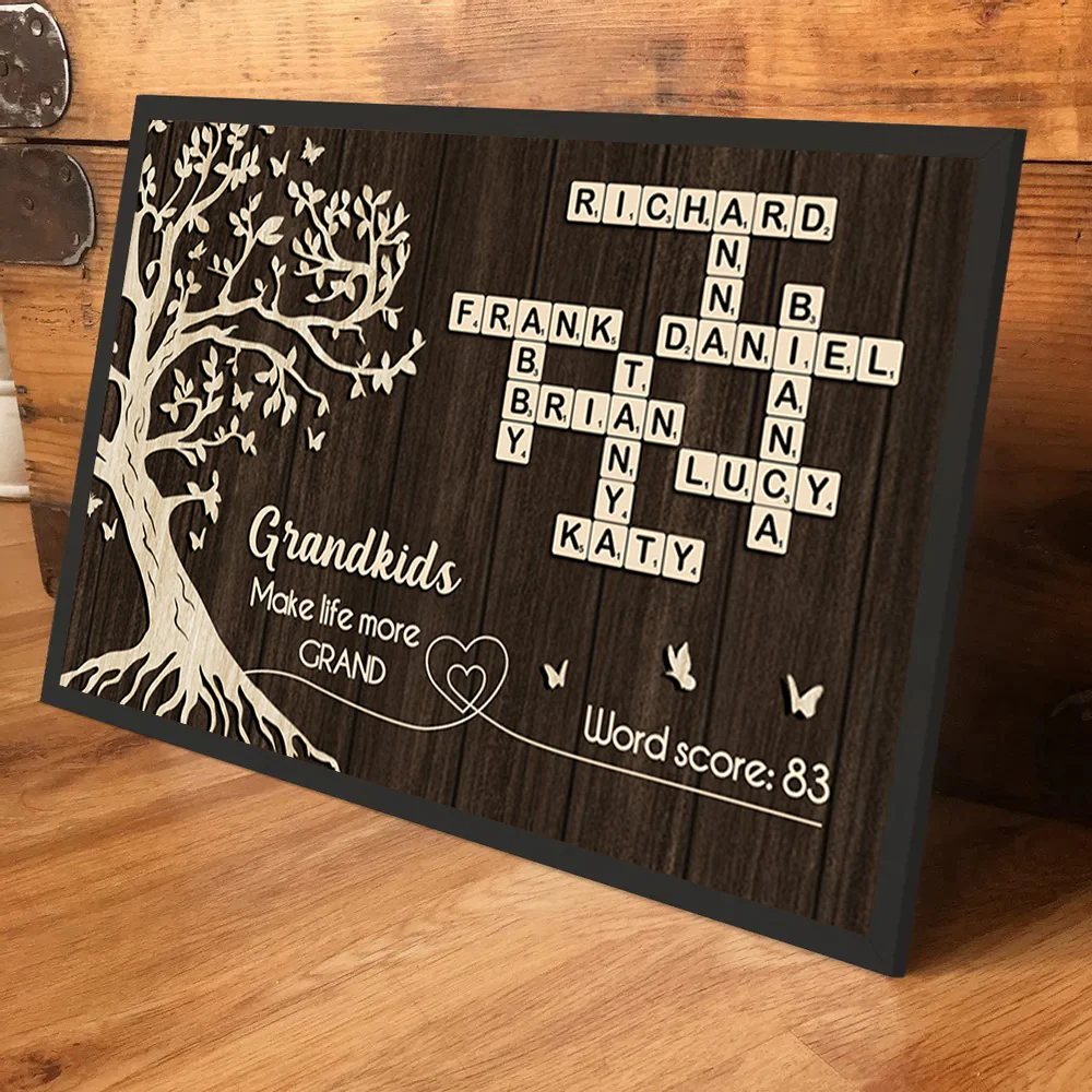 Grandkids Make Life More Grand Crossword Wall Art - Personalized Poster - Sentimental Gift for Grandma - Image 2