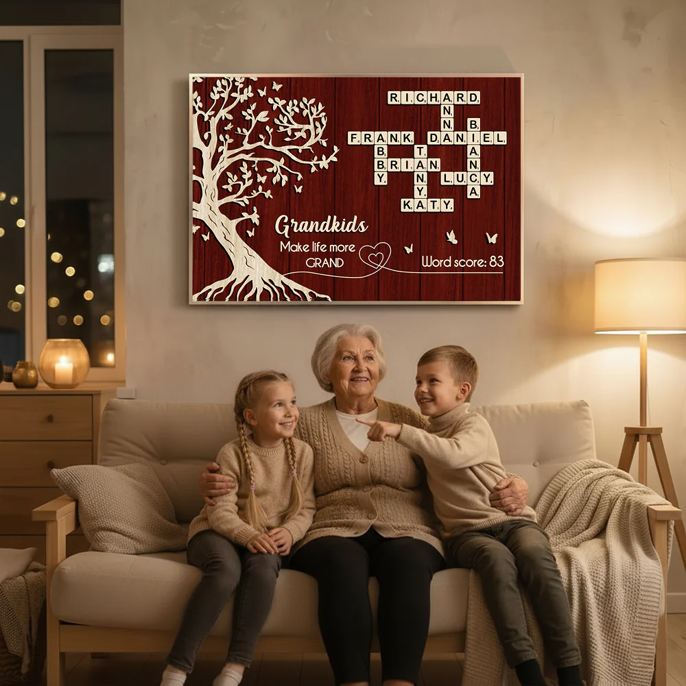 Grandkids Make Life More Grand Crossword Wall Art - Personalized Poster - Sentimental Gift for Grandma - Image 3