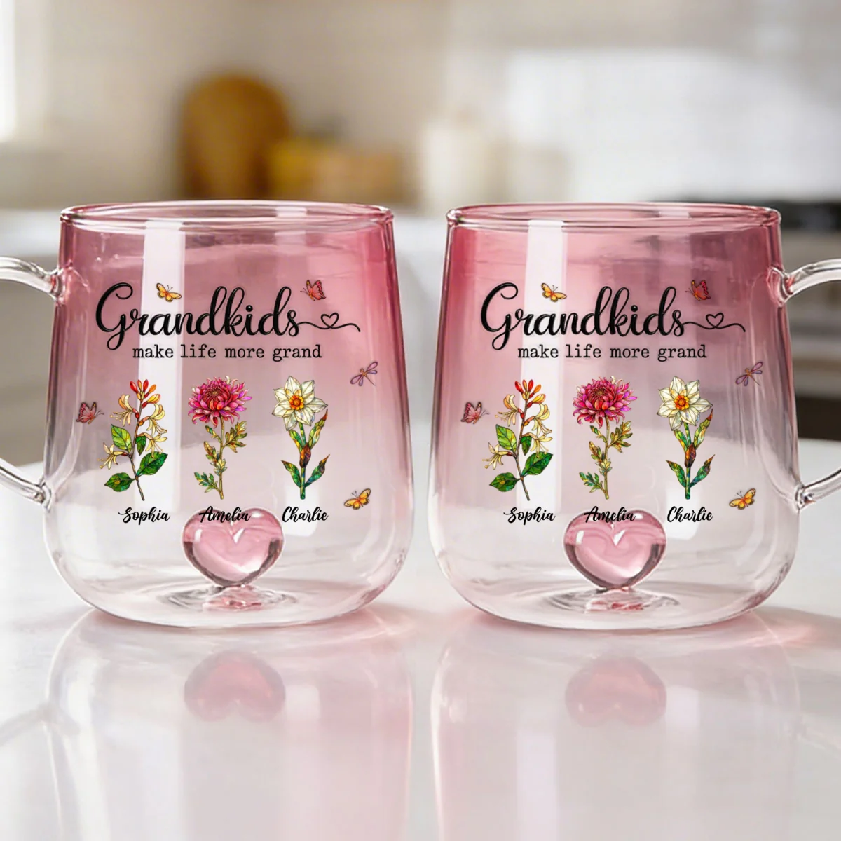 Grandkids Make Life More Grand Custom Birth Flower - Personalized Glass Mug - Heartfelt Mother's Day Gift for Grandma, Mom - Image 10