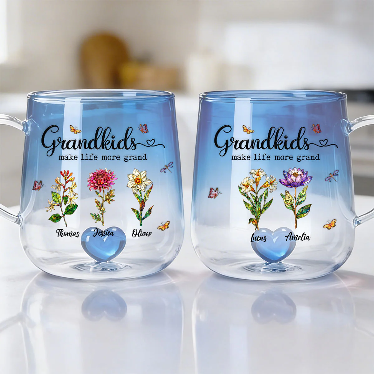 Grandkids Make Life More Grand Custom Birth Flower - Personalized Glass Mug - Heartfelt Mother's Day Gift for Grandma, Mom - Image 6