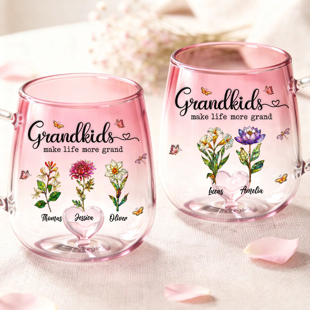 Grandkids Make Life More Grand Custom Birth Flower - Personalized Glass Mug - Heartfelt Mother's Day Gift for Grandma, Mom - Image 7
