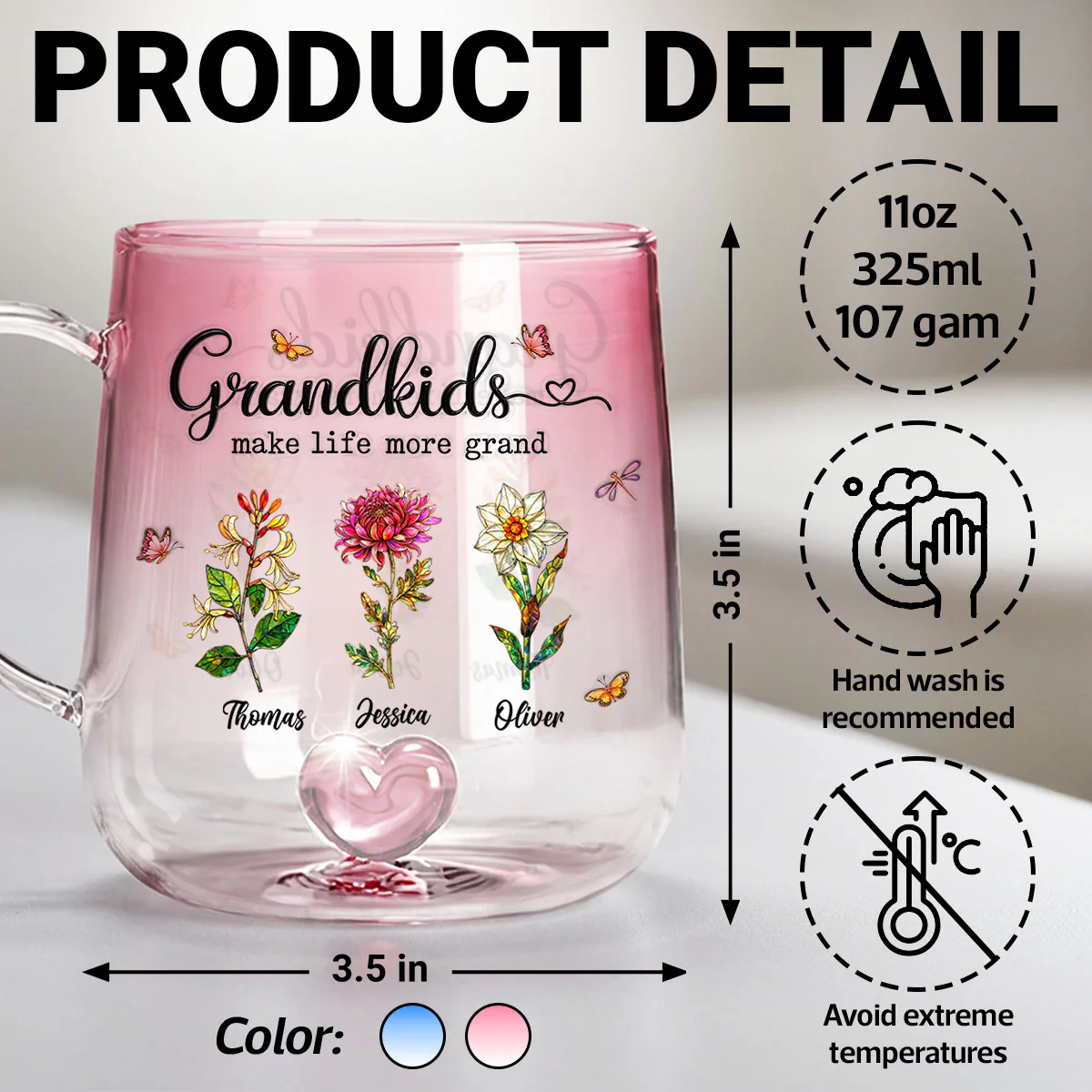 Grandkids Make Life More Grand Custom Birth Flower - Personalized Glass Mug - Heartfelt Mother's Day Gift for Grandma, Mom - Image 8