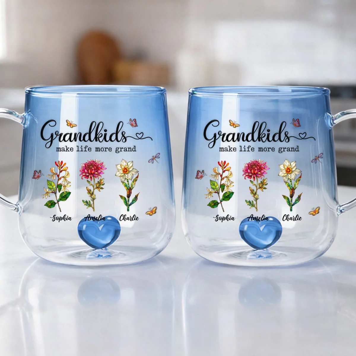 Grandkids Make Life More Grand Custom Birth Flower - Personalized Glass Mug - Heartfelt Mother's Day Gift for Grandma, Mom - Image 9
