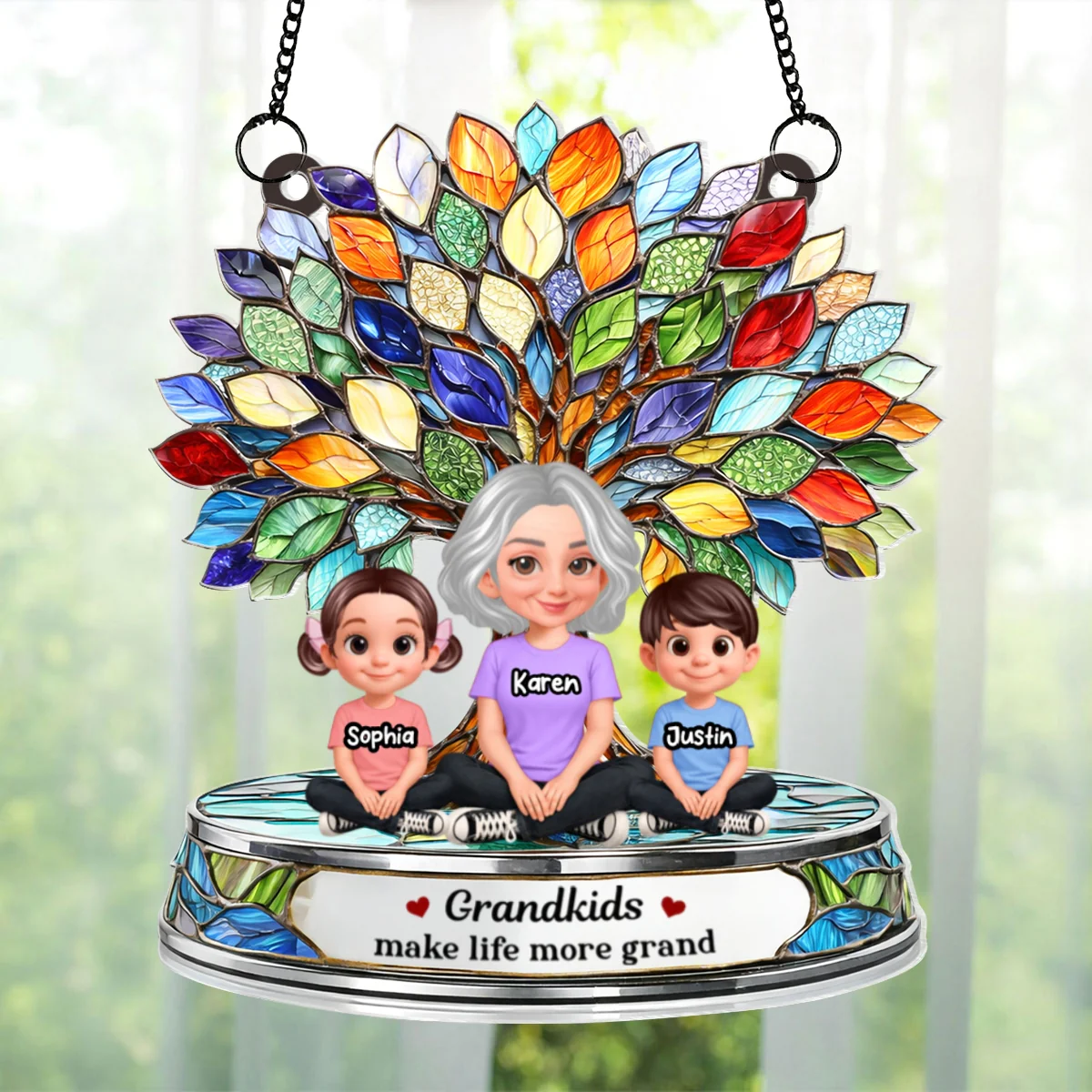 Grandkids Make Life More Grand Family Tree - Personalized Acrylic Suncatcher - Heartfelt Mother's Day Gift for Grandma - Image 8