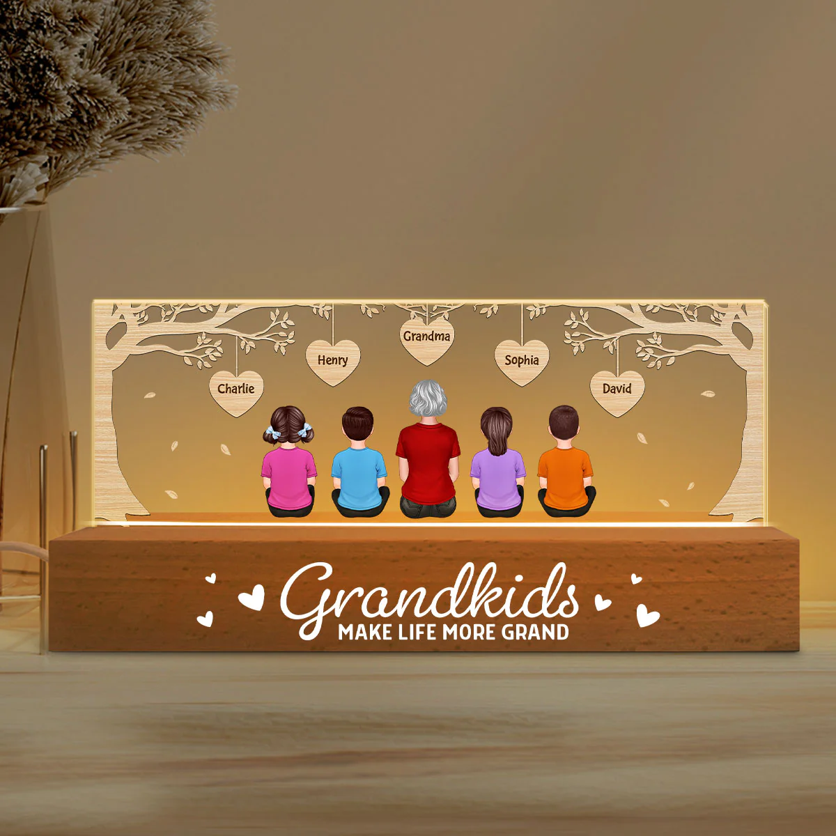 Grandkids Make Life More Grand Gift for Grandma Personalized Acrylic Block LED Night Light - Image 2