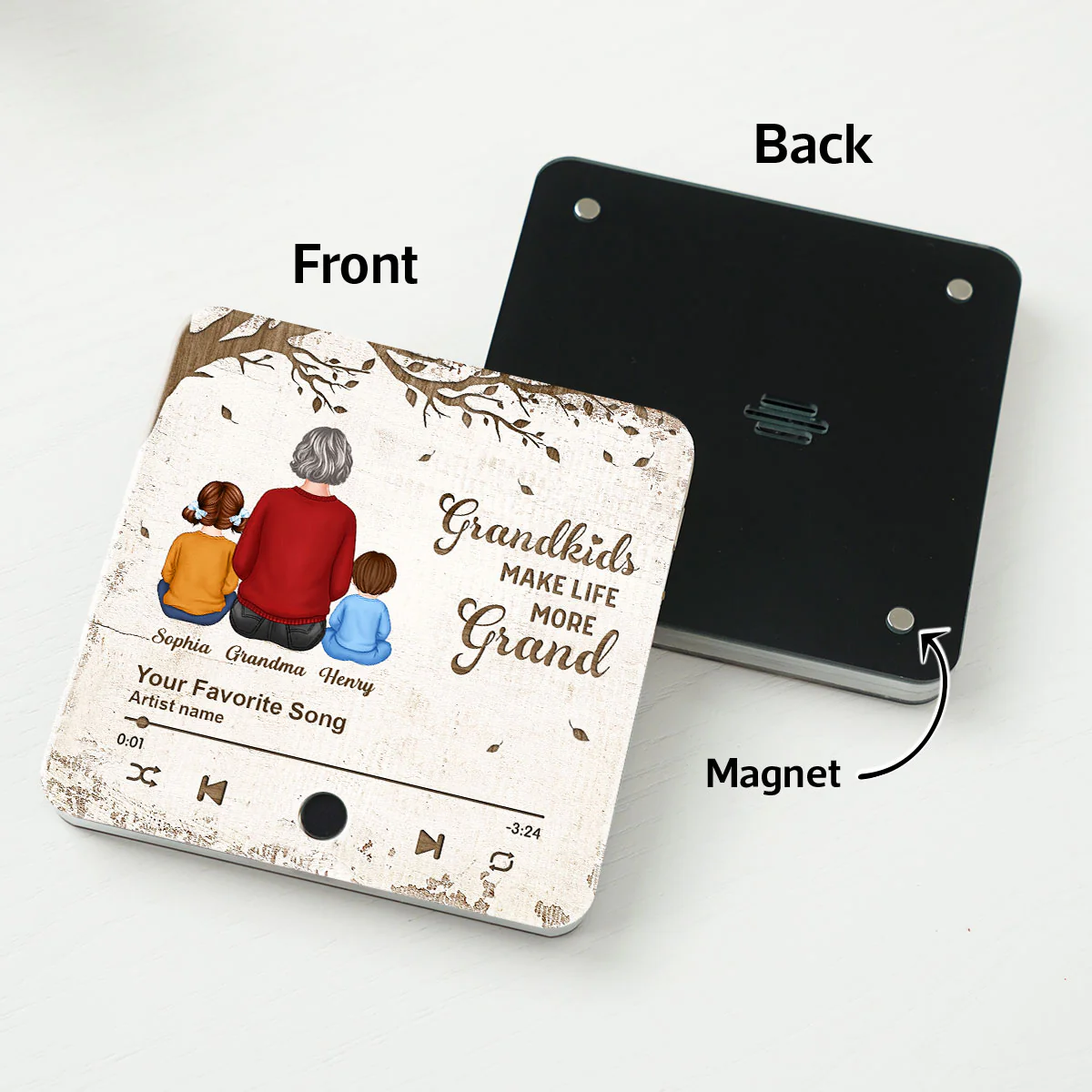 Grandkids Make Life More Grand, Grandma Grandkids Sitting Back View Personalized Music Fridge Magnet, Gift for Grandma - Image 4