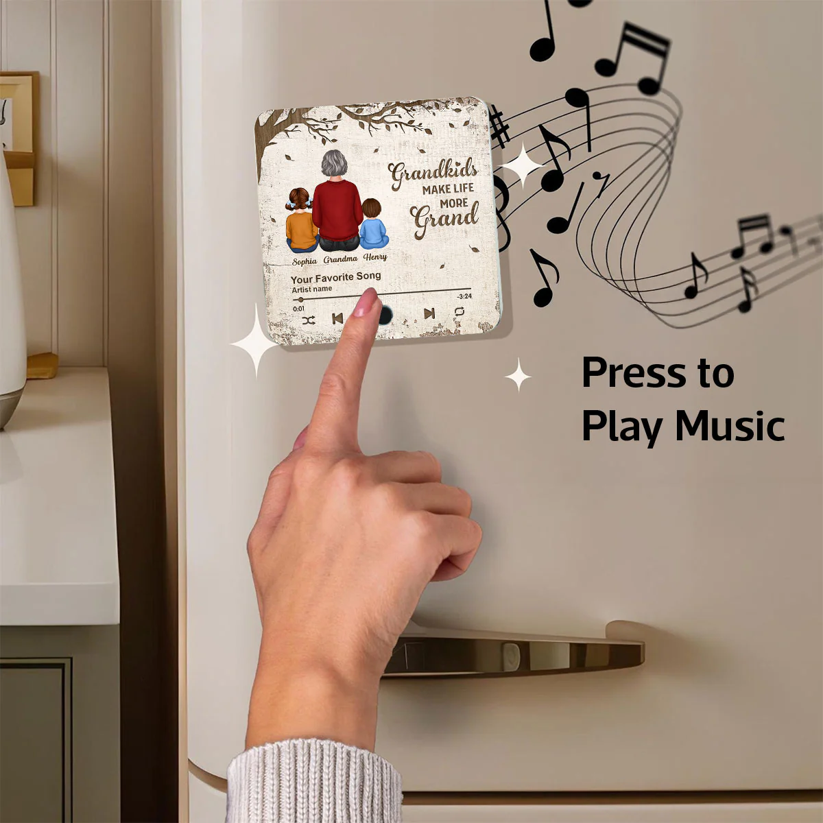 Grandkids Make Life More Grand, Grandma Grandkids Sitting Back View Personalized Music Fridge Magnet, Gift for Grandma - Image 5