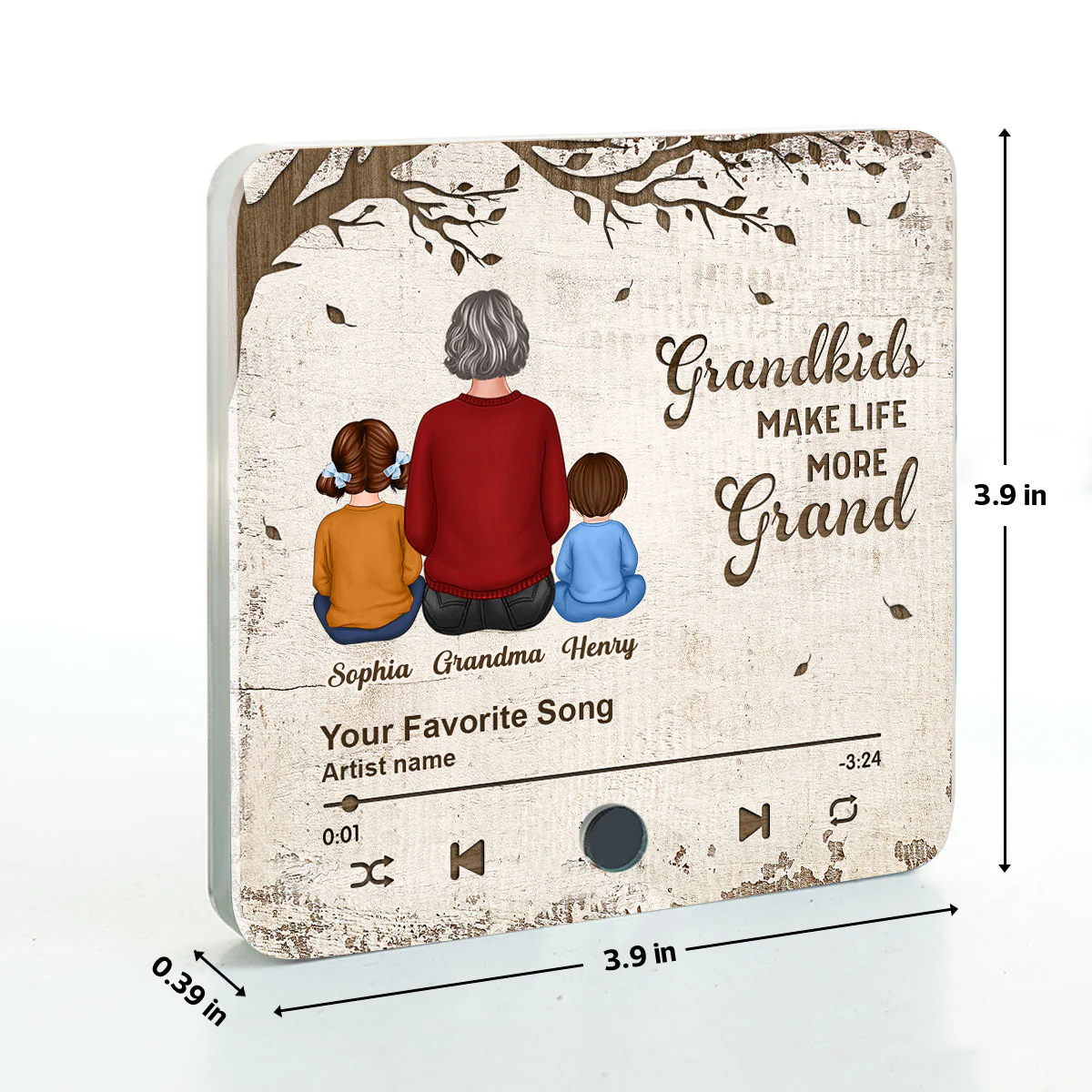 Grandkids Make Life More Grand, Grandma Grandkids Sitting Back View Personalized Music Fridge Magnet, Gift for Grandma - Image 7
