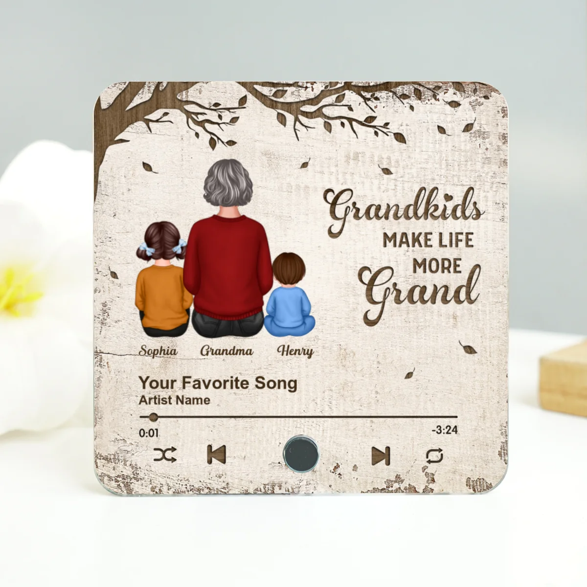 Grandkids Make Life More Grand, Grandma Grandkids Sitting Back View Personalized Music Fridge Magnet, Gift for Grandma - Image 9