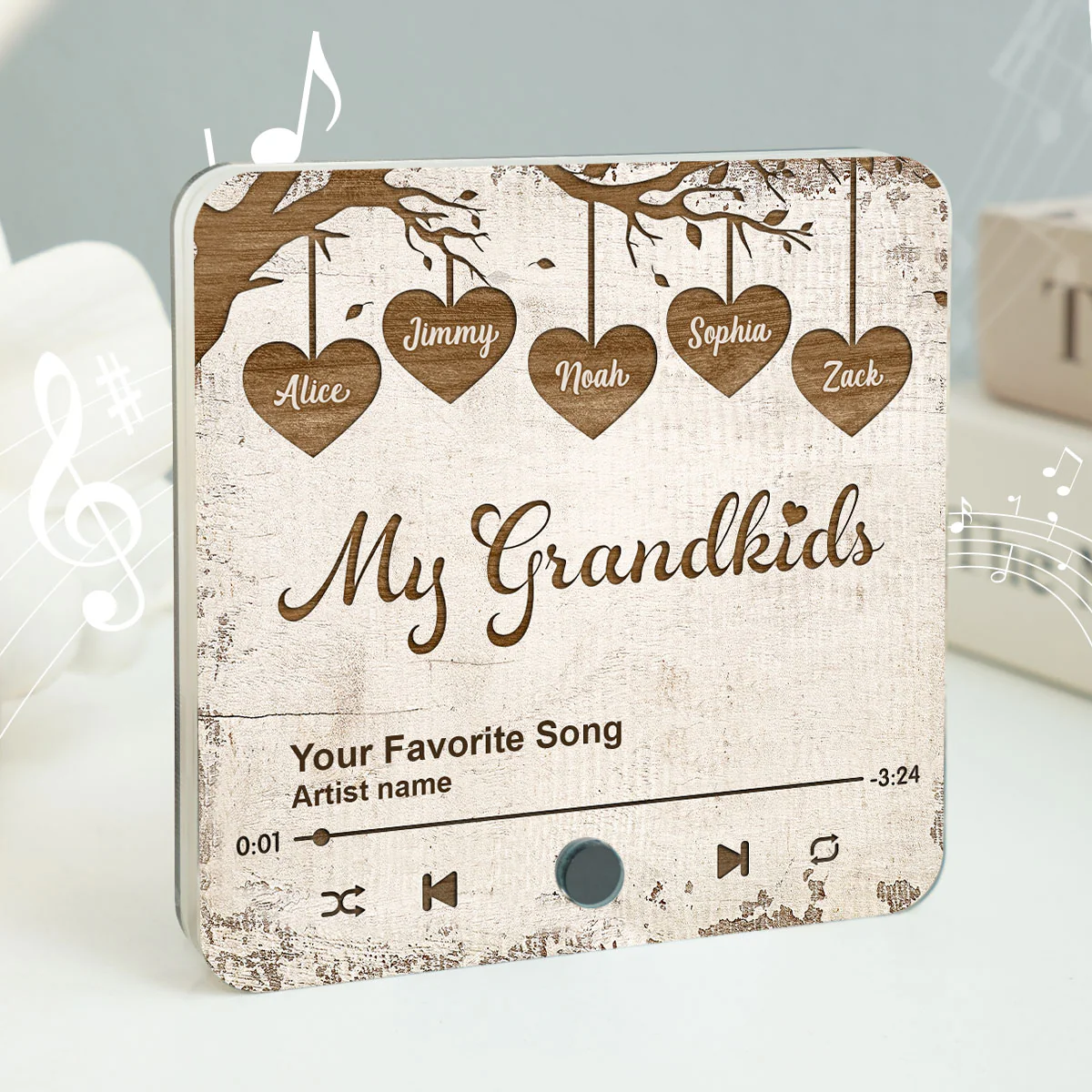Grandkids Make Life More Grand Hanging Hearts Personalized Music Fridge Magnet, Gift for Grandma - Image 2