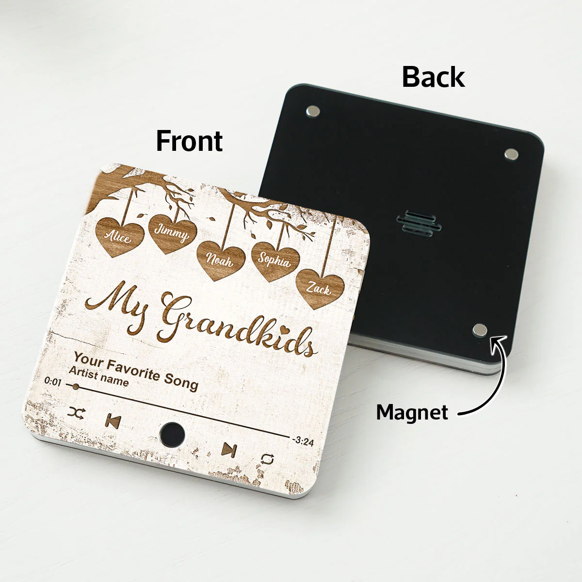 Grandkids Make Life More Grand Hanging Hearts Personalized Music Fridge Magnet, Gift for Grandma - Image 4