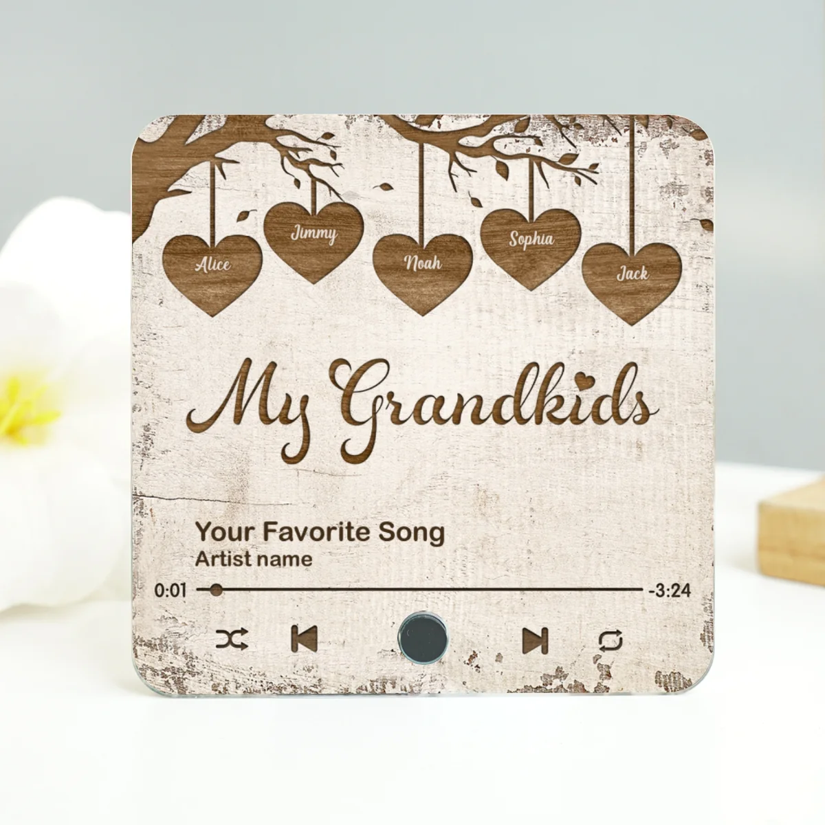 Grandkids Make Life More Grand Hanging Hearts Personalized Music Fridge Magnet, Gift for Grandma - Image 9