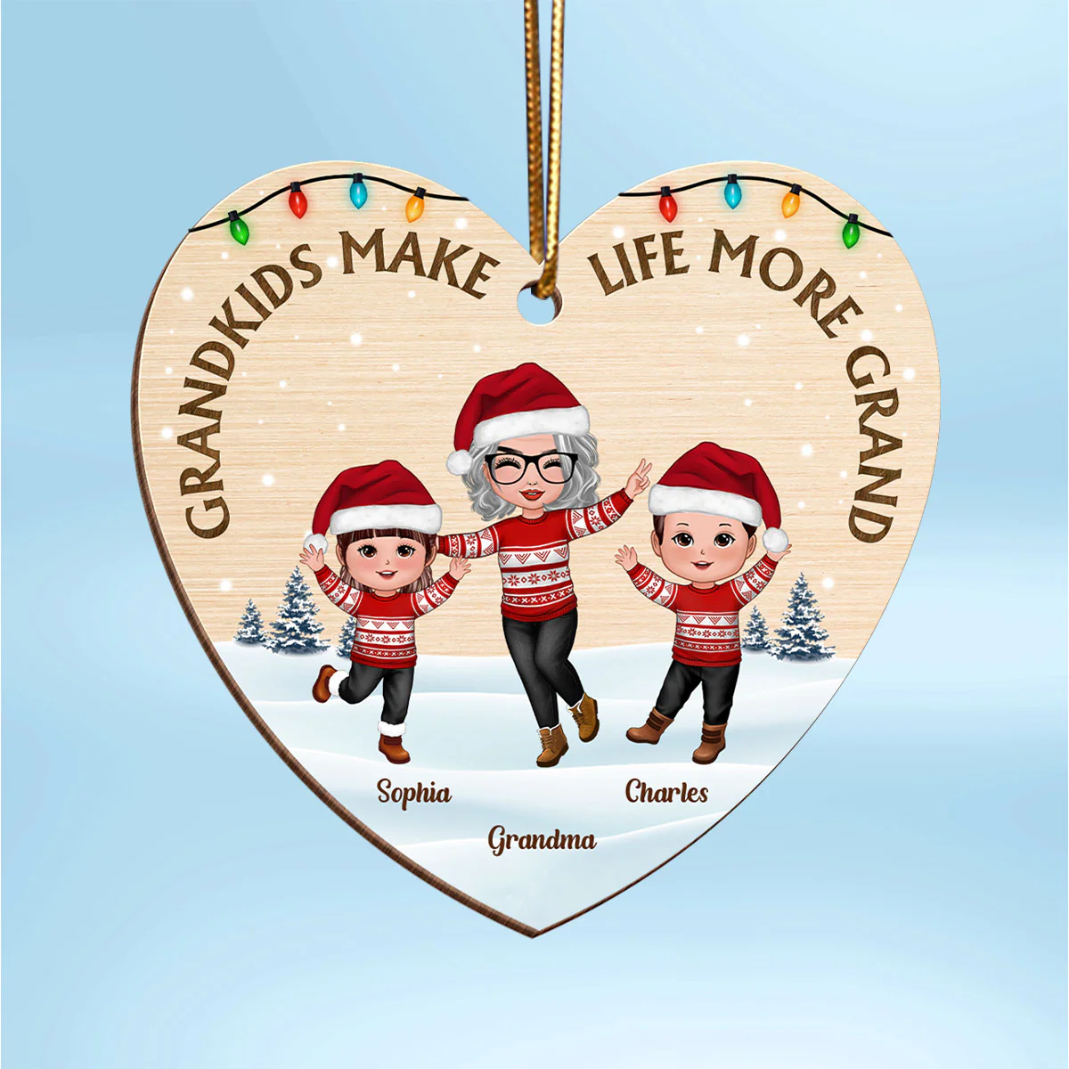 Grandkids Make Life More Grand Happy Grandma Grandkids Personalized Wooden Ornament, Christmas Gift for Grandma, Grandkids - Image 2