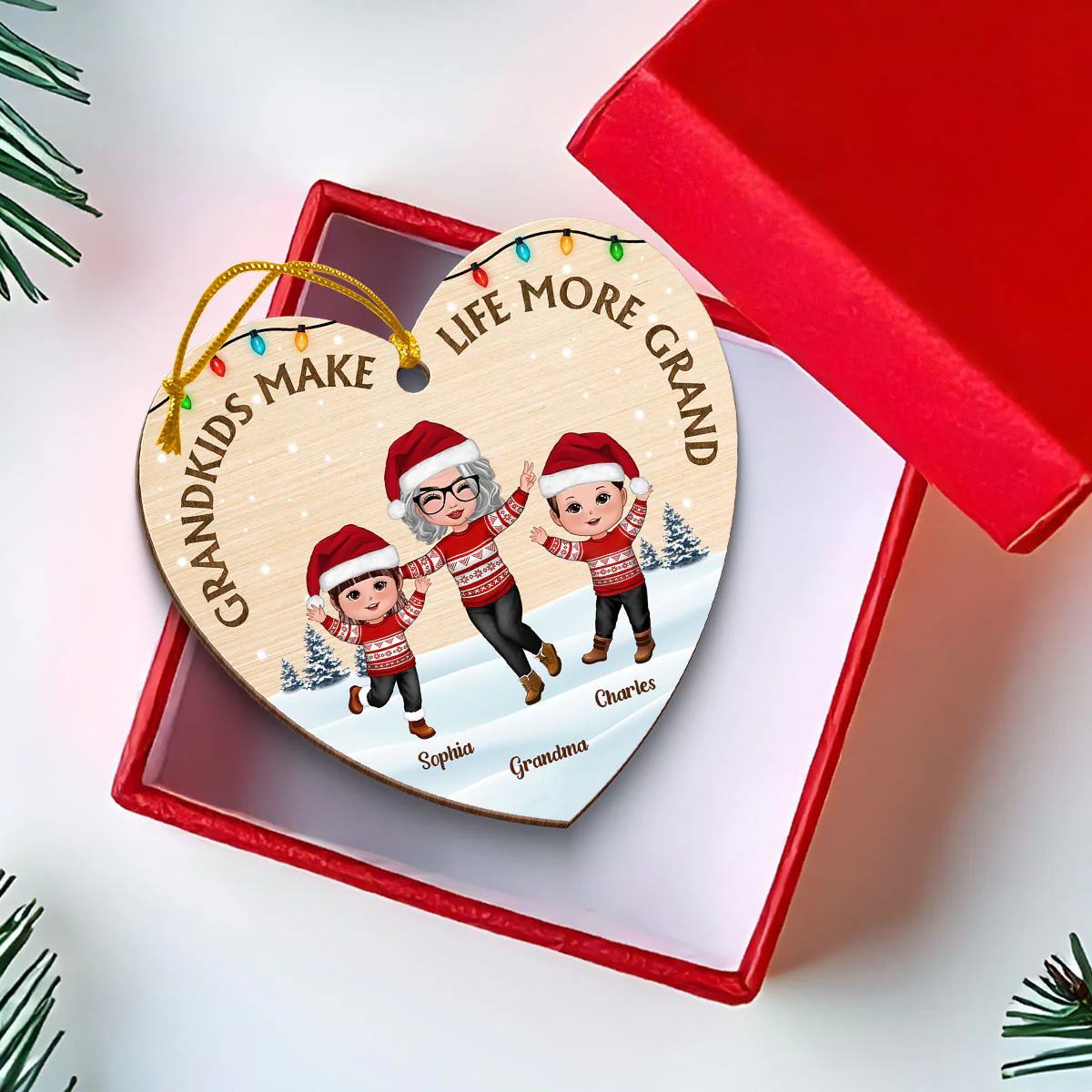 Grandkids Make Life More Grand Happy Grandma Grandkids Personalized Wooden Ornament, Christmas Gift for Grandma, Grandkids - Image 3