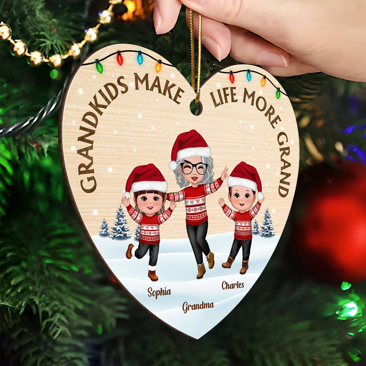 Grandkids Make Life More Grand Happy Grandma Grandkids Personalized Wooden Ornament, Christmas Gift for Grandma, Grandkids - Image 4