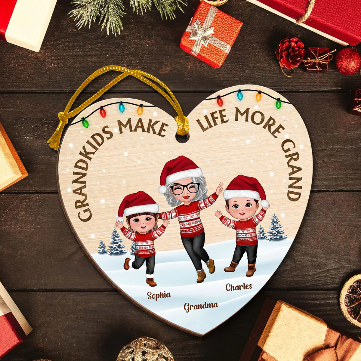 Grandkids Make Life More Grand Happy Grandma Grandkids Personalized Wooden Ornament, Christmas Gift for Grandma, Grandkids - Image 5