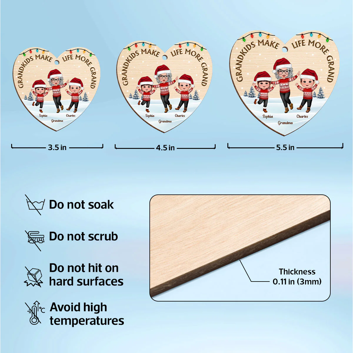 Grandkids Make Life More Grand Happy Grandma Grandkids Personalized Wooden Ornament, Christmas Gift for Grandma, Grandkids - Image 6