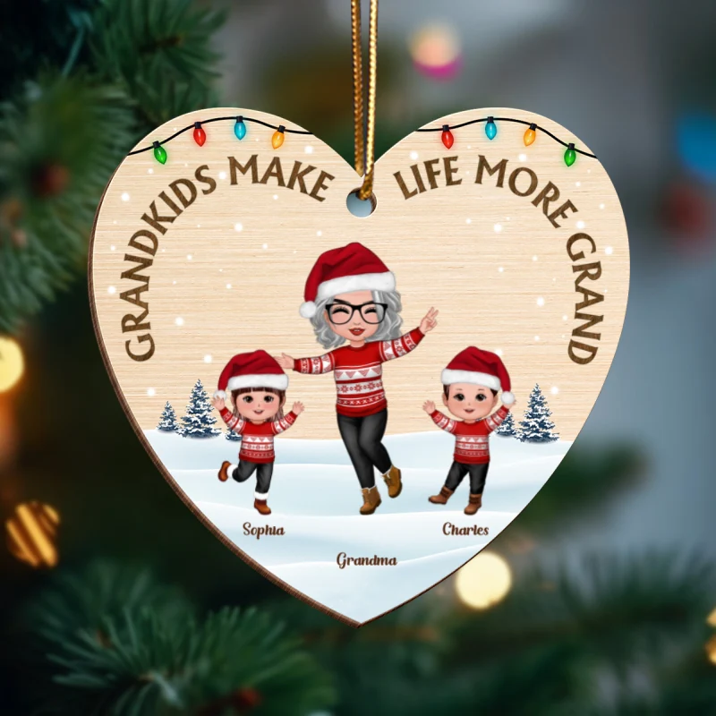 Grandkids Make Life More Grand Happy Grandma Grandkids Personalized Wooden Ornament, Christmas Gift for Grandma, Grandkids - Image 7