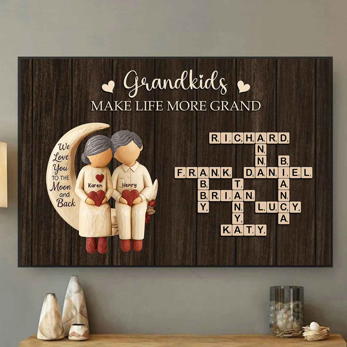 Grandkids Make Life More Grand Love to the Moon - Personalized Poster - Sentimental Gift for Grandma - Image 2