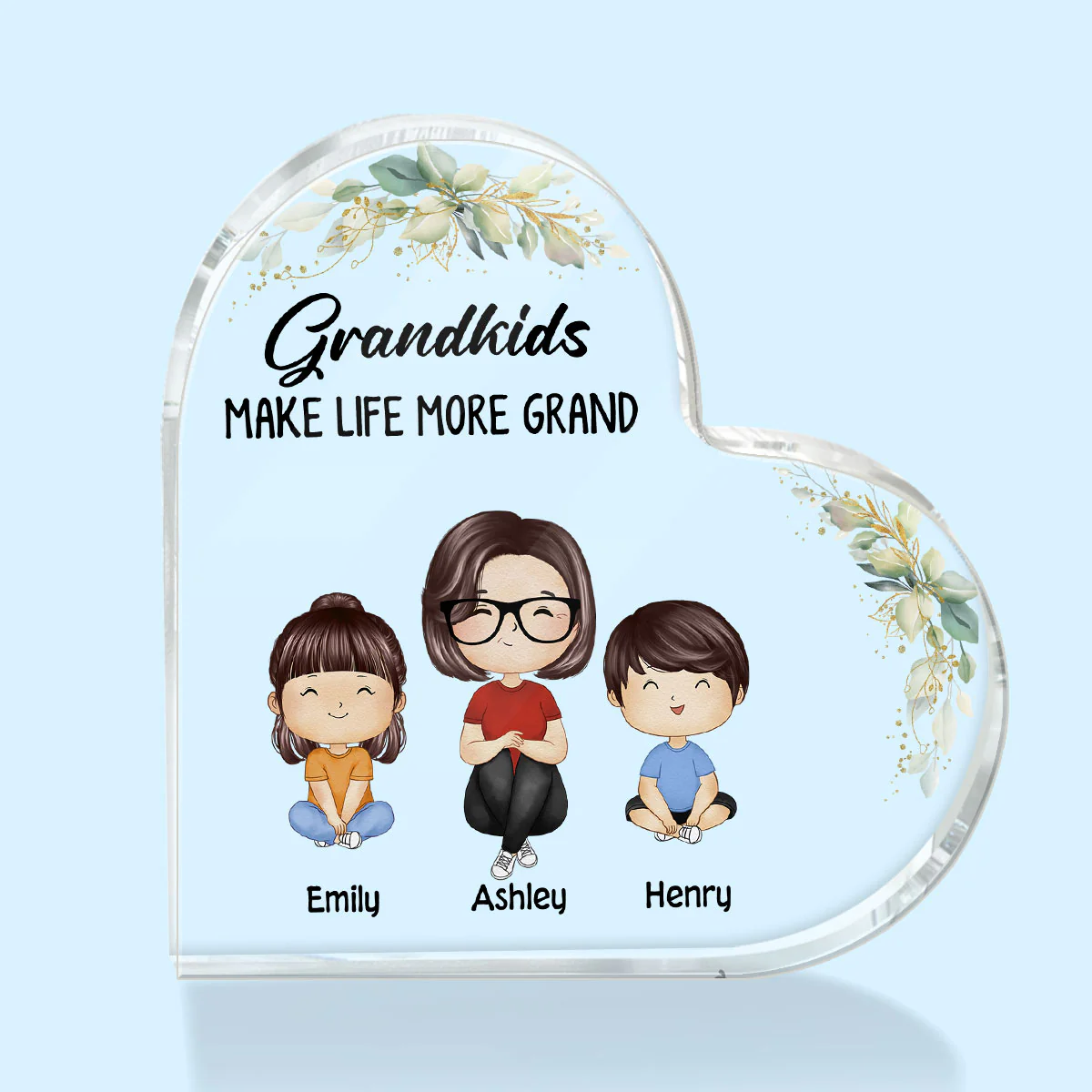 Grandkids Make Life More Grand Watercolor Grandma Personalized Acrylic Heart Plaque