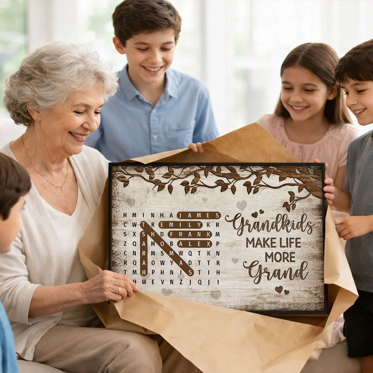 Grandkids Make Life More Grand Word Search Puzzle - Personalized Poster - Gift For Grandma, Grandpa, Grandparents - Image 3