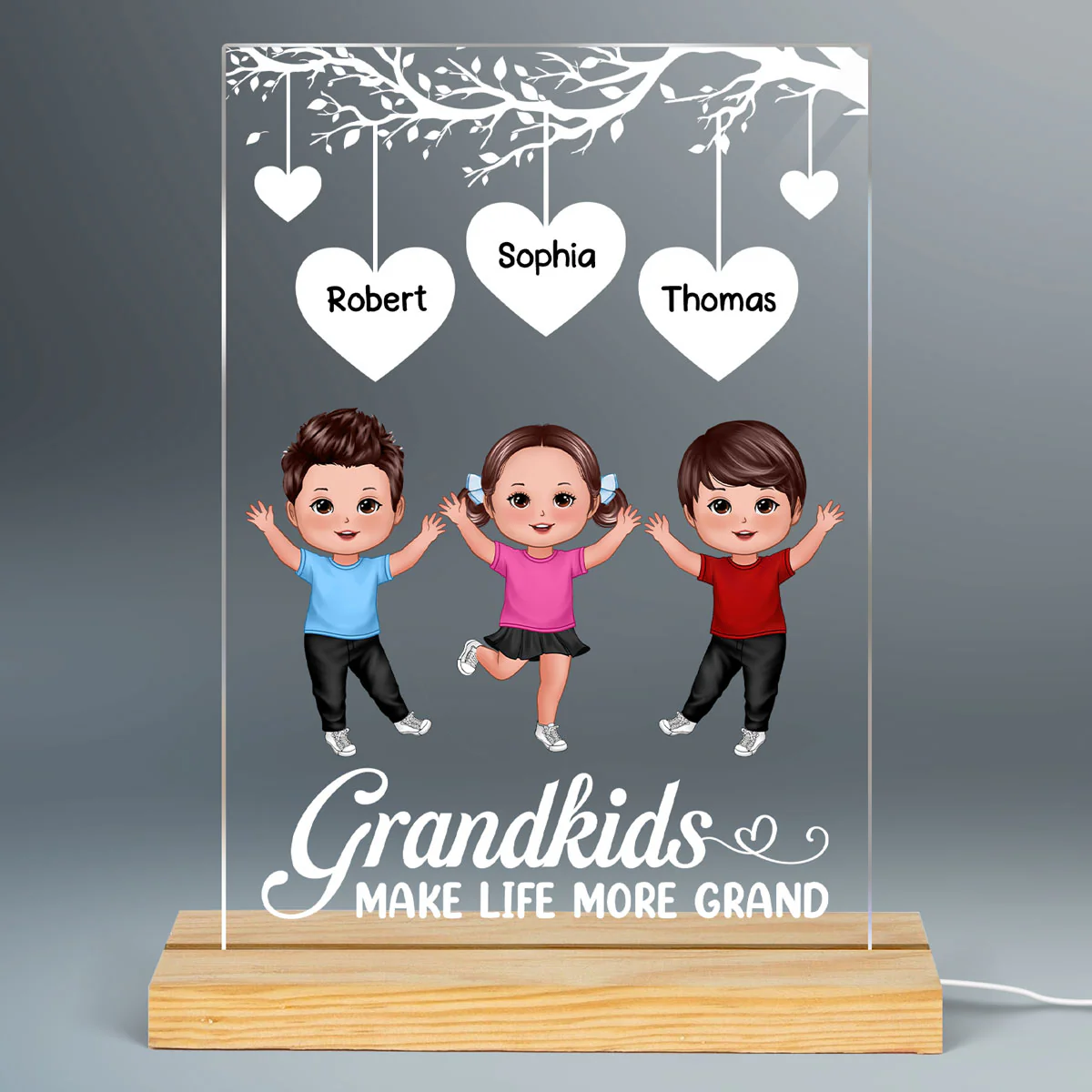 Grandkids Make Life More Grandma Heart Tree Personalized Acrylic Plaque With LED Night Light - Gift For Grandma, Grandpa - Gift For Grandparents - Image 2