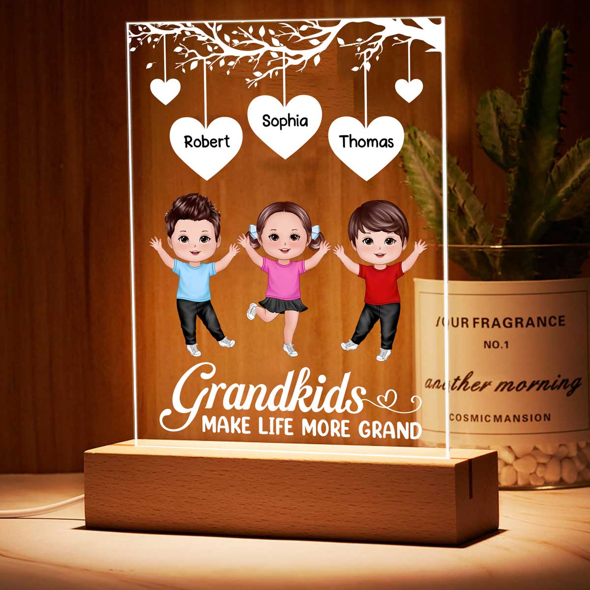 Grandkids Make Life More Grandma Heart Tree Personalized Acrylic Plaque With LED Night Light - Gift For Grandma, Grandpa - Gift For Grandparents - Image 3