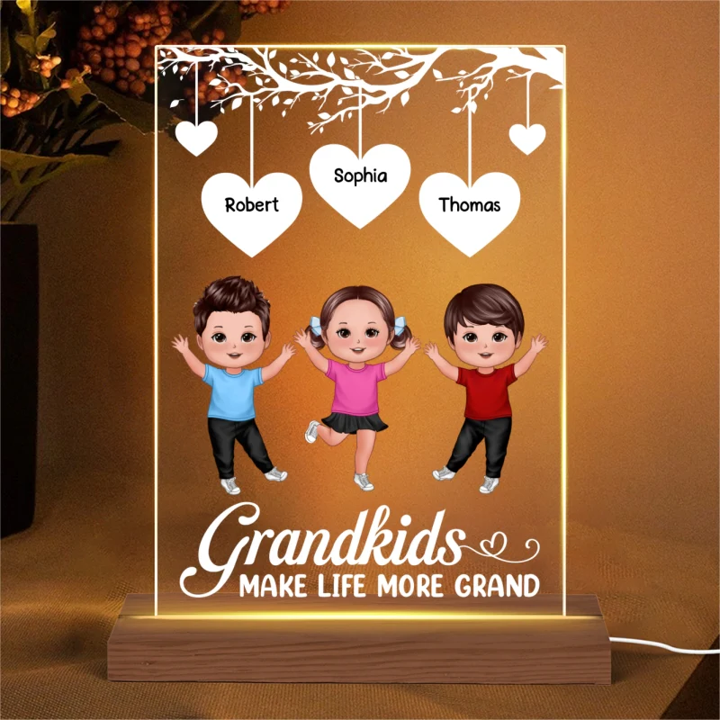 Grandkids Make Life More Grandma Heart Tree Personalized Acrylic Plaque With LED Night Light - Gift For Grandma, Grandpa - Gift For Grandparents - Image 4