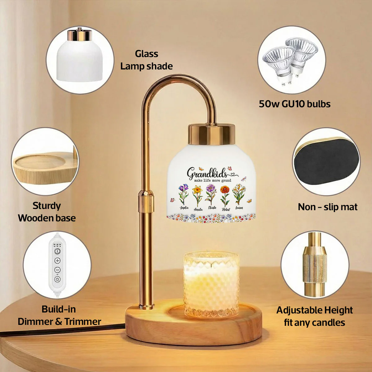 Grandkids Make My Life More Grand - Personalized Candle Warmer Lamp - Mother's Day Gift for Grandma, Mom, Wife - Image 9