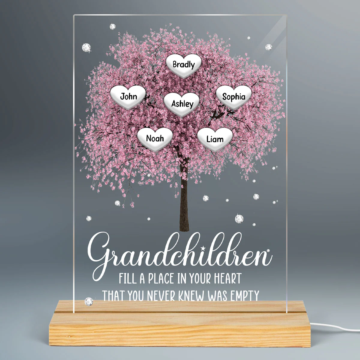 Grandkids Name Blossom Tree Personalized Rectangle Acrylic Plaque With LED Night Light - Image 2