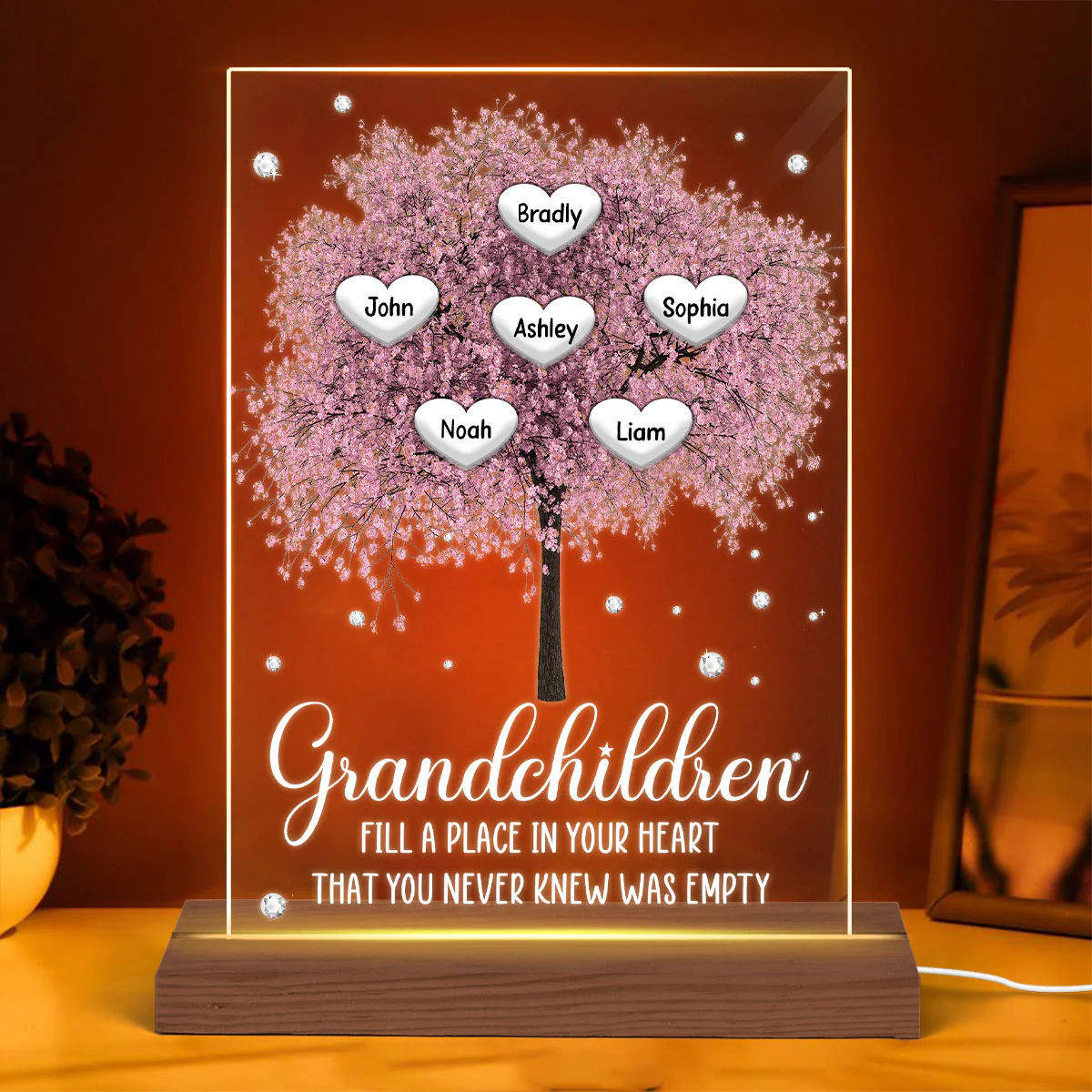Grandkids Name Blossom Tree Personalized Rectangle Acrylic Plaque With LED Night Light - Image 4