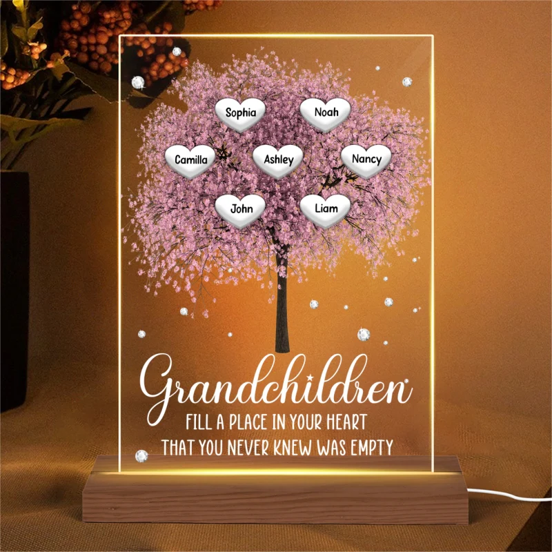 Grandkids Name Blossom Tree Personalized Rectangle Acrylic Plaque With LED Night Light - Image 6
