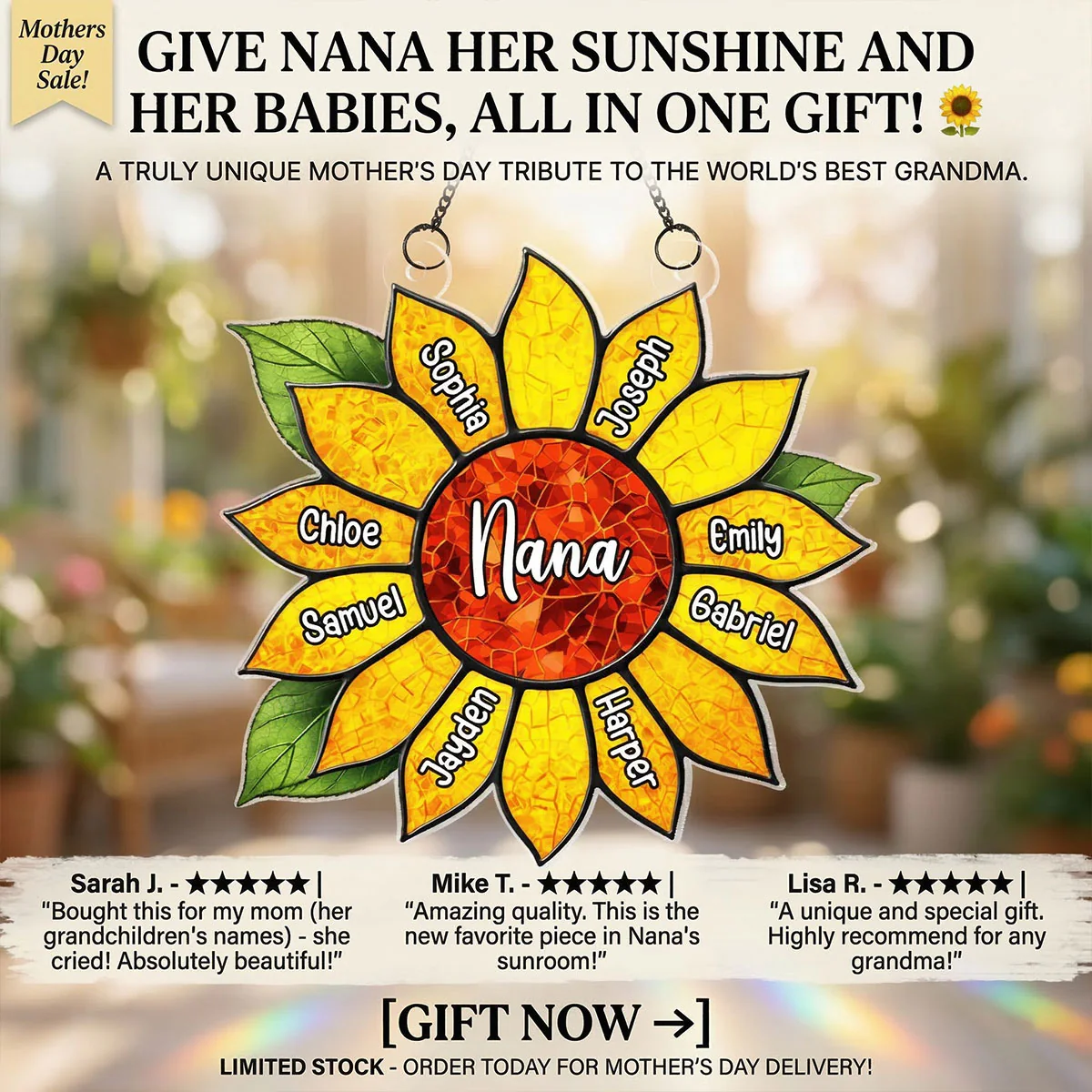 Grandkids Name In Sunflower Daisy - Personalized Suncatcher - Mother's Day Home Decor Gift For Grandma - Image 3