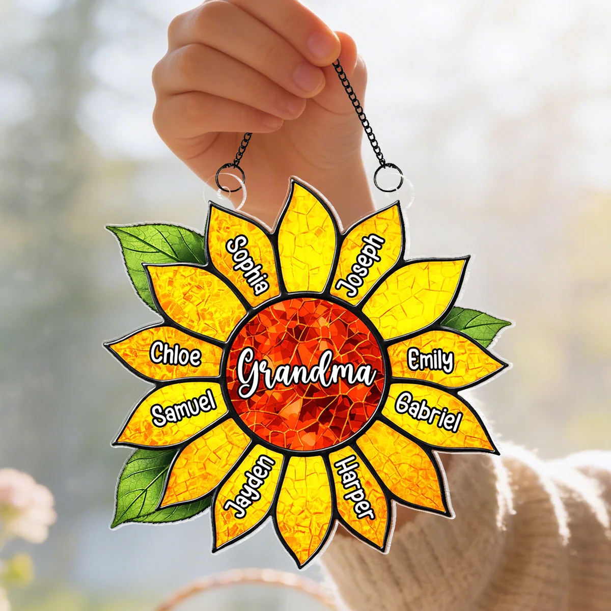 Grandkids Name In Sunflower Daisy - Personalized Suncatcher - Mother's Day Home Decor Gift For Grandma - Image 4