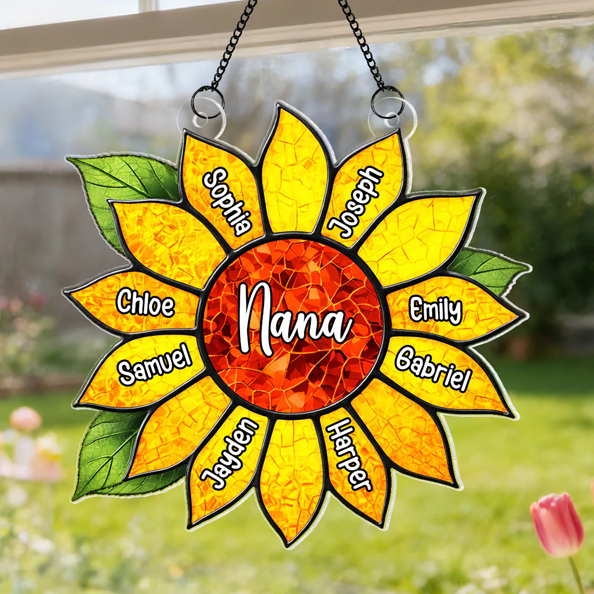 Grandkids Name In Sunflower Daisy - Personalized Suncatcher - Mother's Day Home Decor Gift For Grandma - Image 5