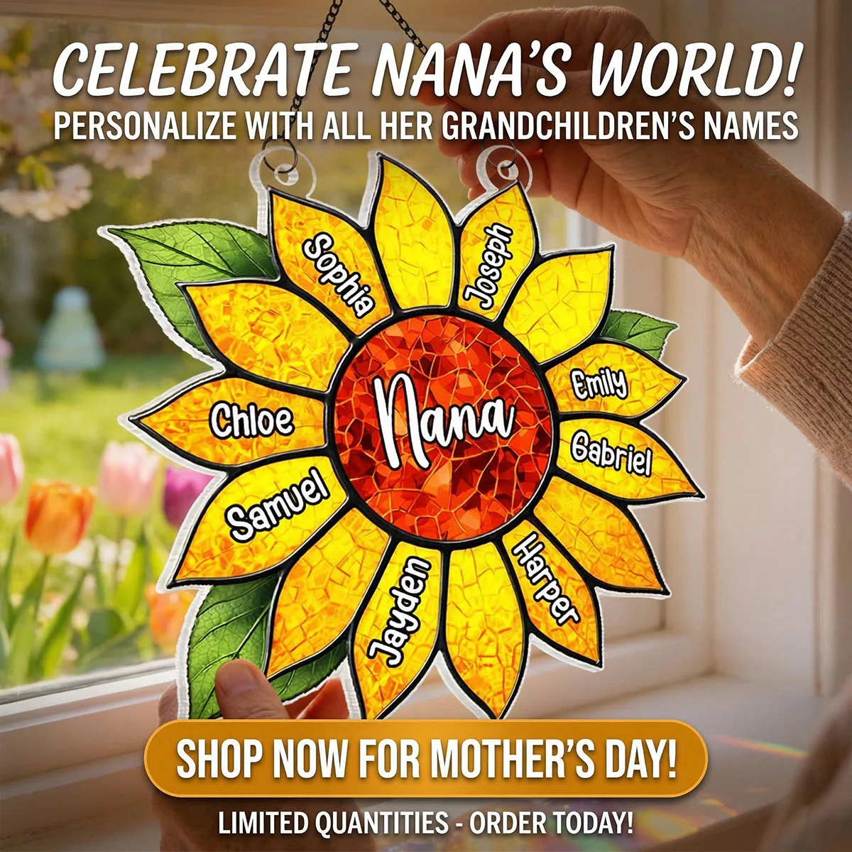 Grandkids Name In Sunflower Daisy - Personalized Suncatcher - Mother's Day Home Decor Gift For Grandma - Image 6