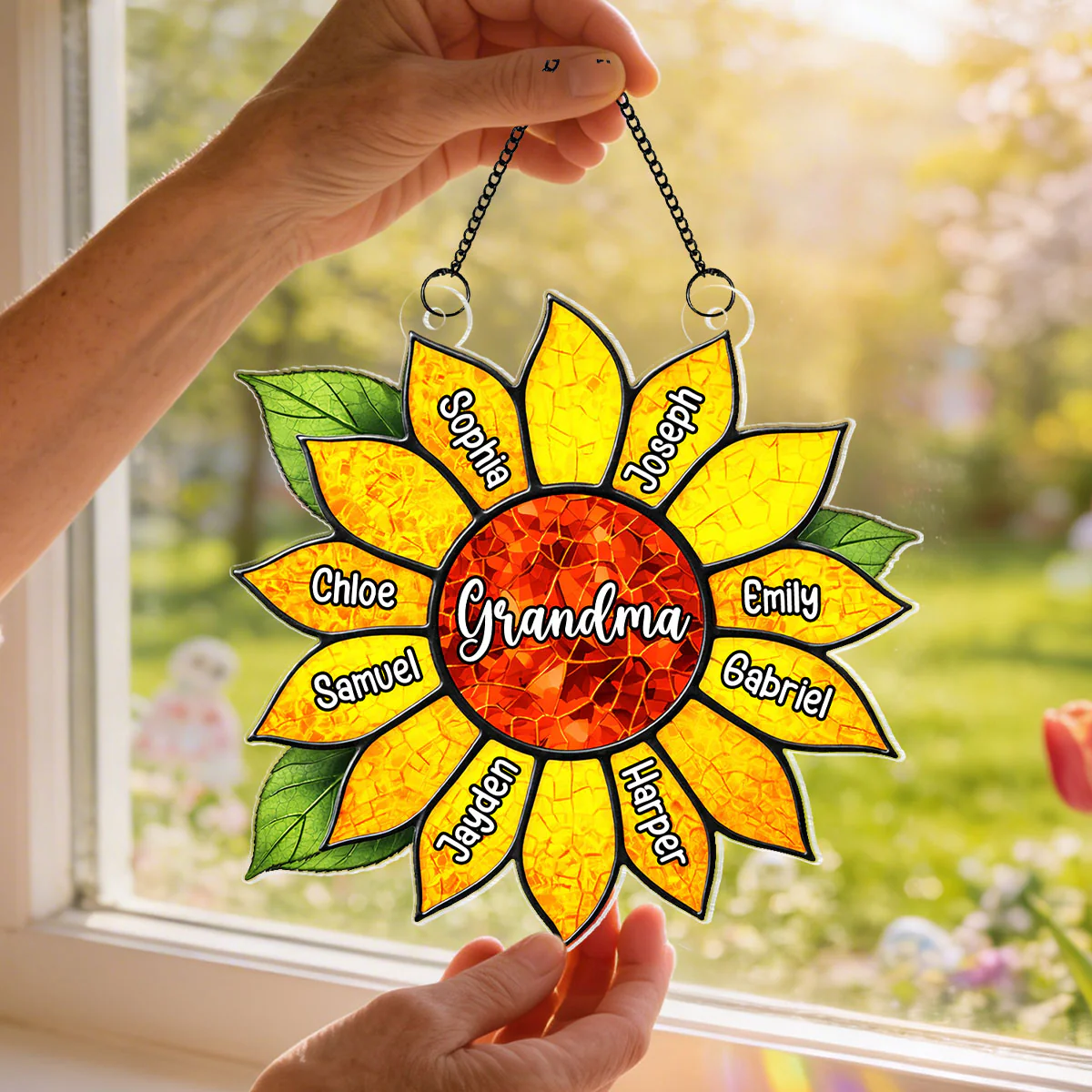 Grandkids Name In Sunflower Daisy - Personalized Suncatcher - Mother's Day Home Decor Gift For Grandma - Image 7